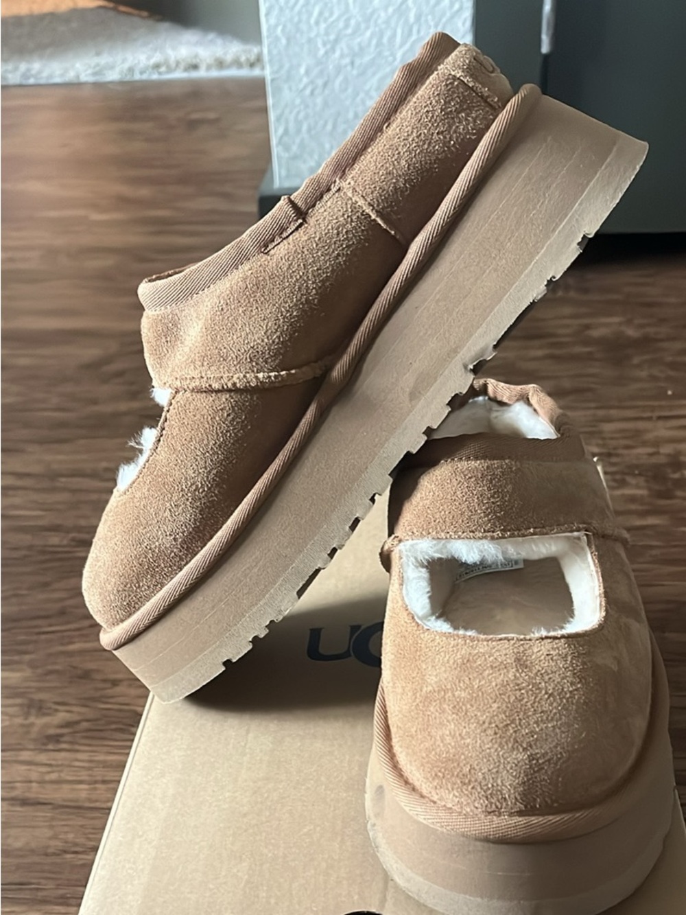 UGG Chestnut Suede Mary Jane Slip-On with Shearling